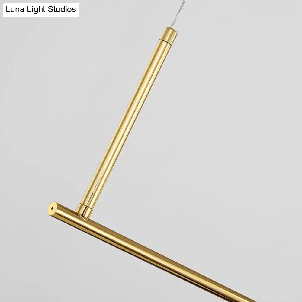 Minimalist gold metal island pendant ceiling light with sleek cylindrical rods for dining table illumination