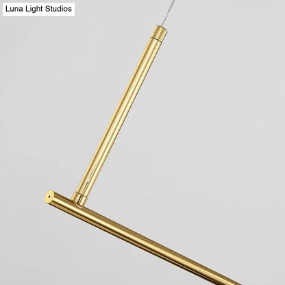 Minimalist gold metal island pendant ceiling light with sleek cylindrical rods for dining table illumination