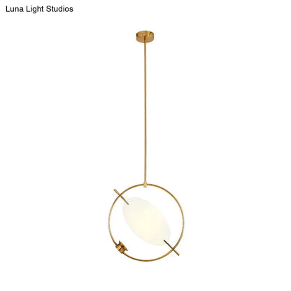 Minimalist Gold Metal Pendant Light Fixture with 1 Hanging Circle Head – Ideal for Bedroom