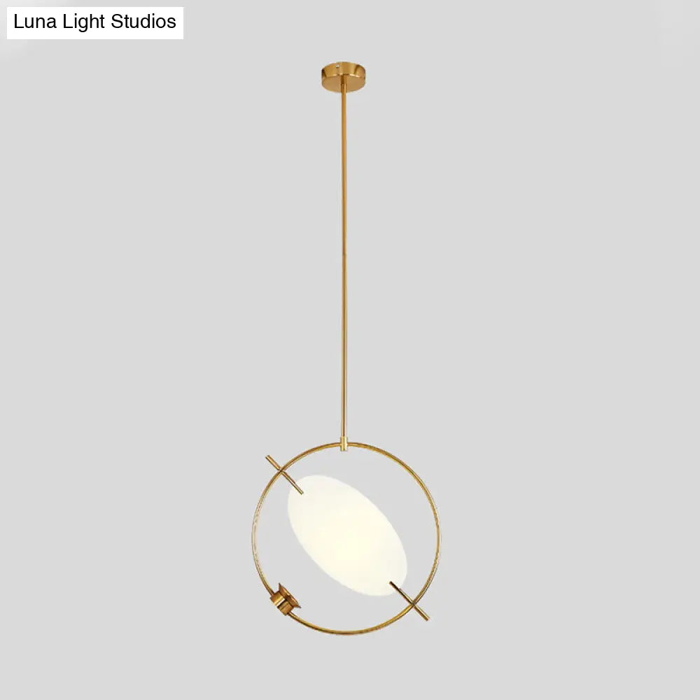 Minimalist Gold Metal Pendant Light Fixture with 1 Hanging Circle Head – Ideal for Bedroom