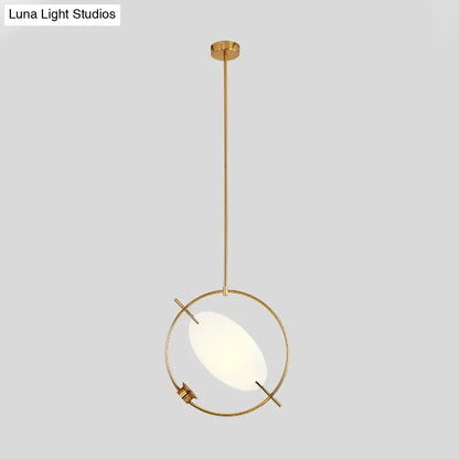 Minimalist Gold Metal Pendant Light Fixture with 1 Hanging Circle Head – Ideal for Bedroom