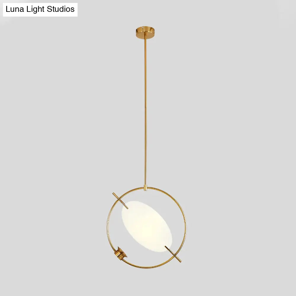 Minimalist Gold Metal Pendant Light Fixture with 1 Hanging Circle Head – Ideal for Bedroom