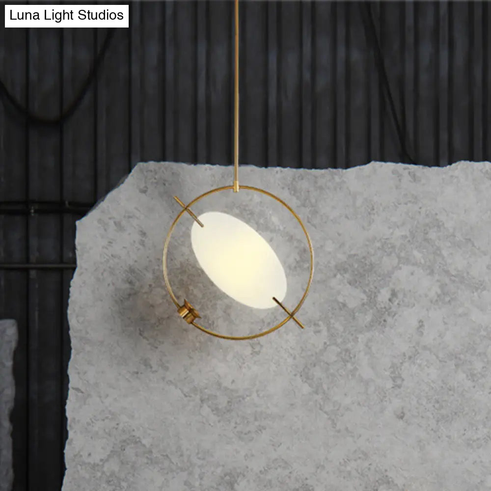 Minimalist Gold Metal Pendant Light Fixture with 1 Hanging Circle Head – Ideal for Bedroom