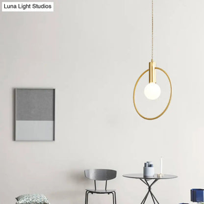 Minimalist Gold Pendant Lamp with Ring Pendulum and Bulb for Bedroom