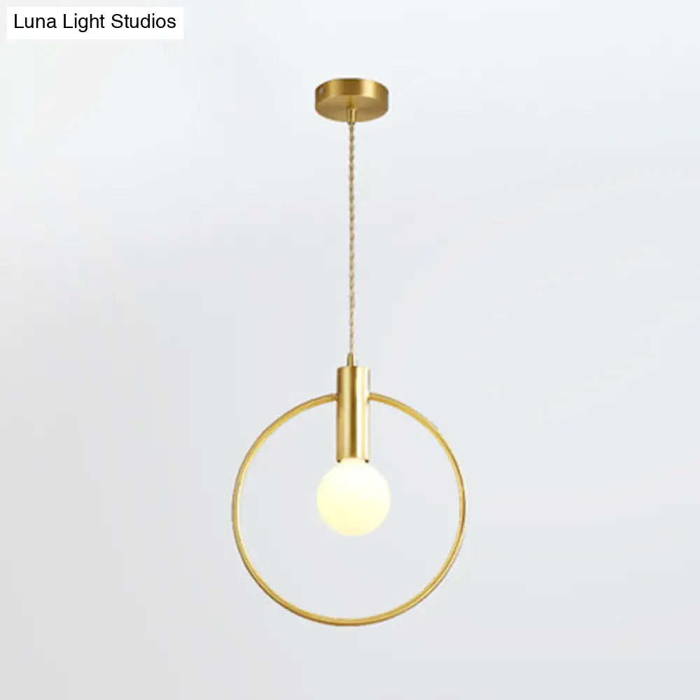 Minimalist Gold Pendant Lamp with Ring Pendulum and Bulb for Bedroom