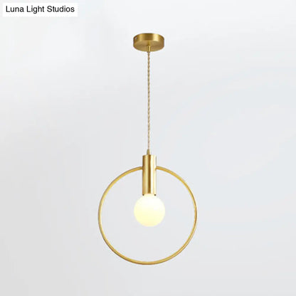 Minimalist Gold Pendant Lamp with Ring Pendulum and Bulb for Bedroom