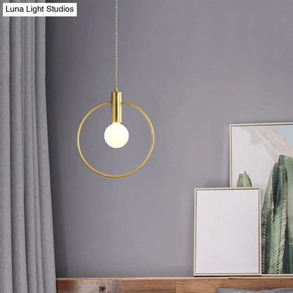 Minimalist Gold Pendant Lamp with Ring Pendulum and Bulb for Bedroom