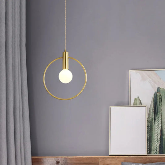 Minimalist Gold Pendant Lamp with Ring Pendulum and Bulb for Bedroom