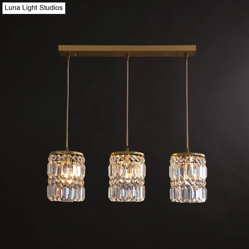 Minimalist Gold Pendant Light Fixture: Crystal Cylindrical Multi-Light Pendant, 3-Light Hanging Design for Dining Room