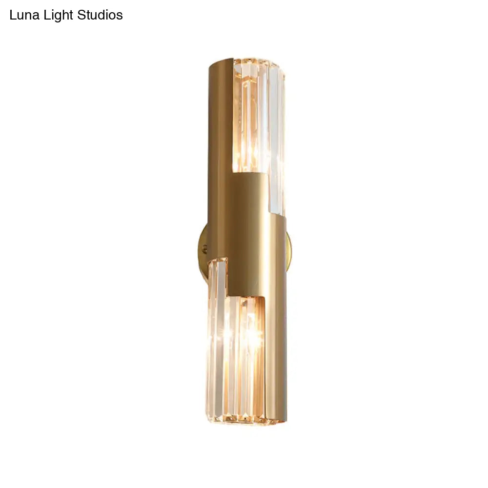 DecorBites™ DecorBites™ Minimalist Gold Pole Wall Sconce with K9 Crystal and 2 Bulbs for Living Room