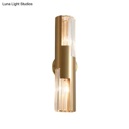 DecorBites™ DecorBites™ Minimalist Gold Pole Wall Sconce with K9 Crystal and 2 Bulbs for Living Room