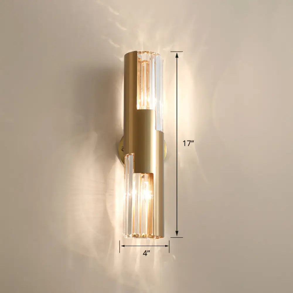 DecorBites™ DecorBites™ Minimalist Gold Pole Wall Sconce with K9 Crystal and 2 Bulbs for Living Room