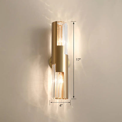 DecorBites™ DecorBites™ Minimalist Gold Pole Wall Sconce with K9 Crystal and 2 Bulbs for Living Room