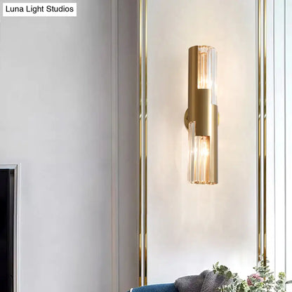 DecorBites™ DecorBites™ Minimalist Gold Pole Wall Sconce with K9 Crystal and 2 Bulbs for Living Room