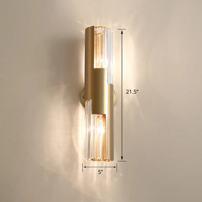 DecorBites™ DecorBites™ Minimalist Gold Pole Wall Sconce with K9 Crystal and 2 Bulbs for Living Room
