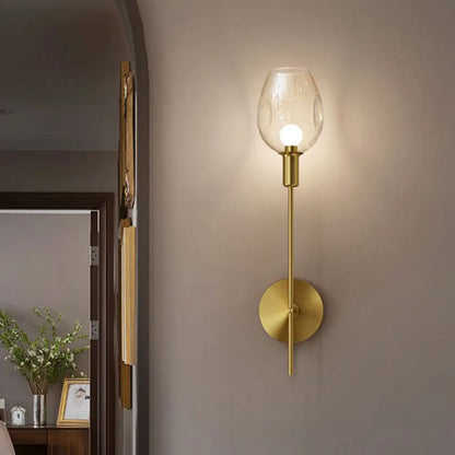 DecorBites™ DecorBites™ Minimalist Gold Sconce Wall Light with Clear Dimpled Cup and Pencil Arm for Hallway