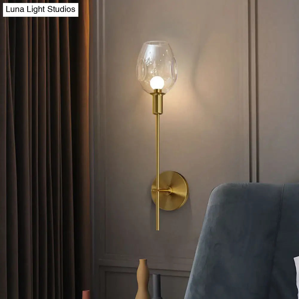 DecorBites™ DecorBites™ Minimalist Gold Sconce Wall Light with Clear Dimpled Cup and Pencil Arm for Hallway