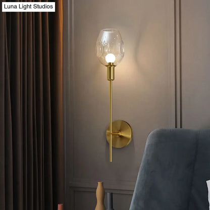 DecorBites™ DecorBites™ Minimalist Gold Sconce Wall Light with Clear Dimpled Cup and Pencil Arm for Hallway