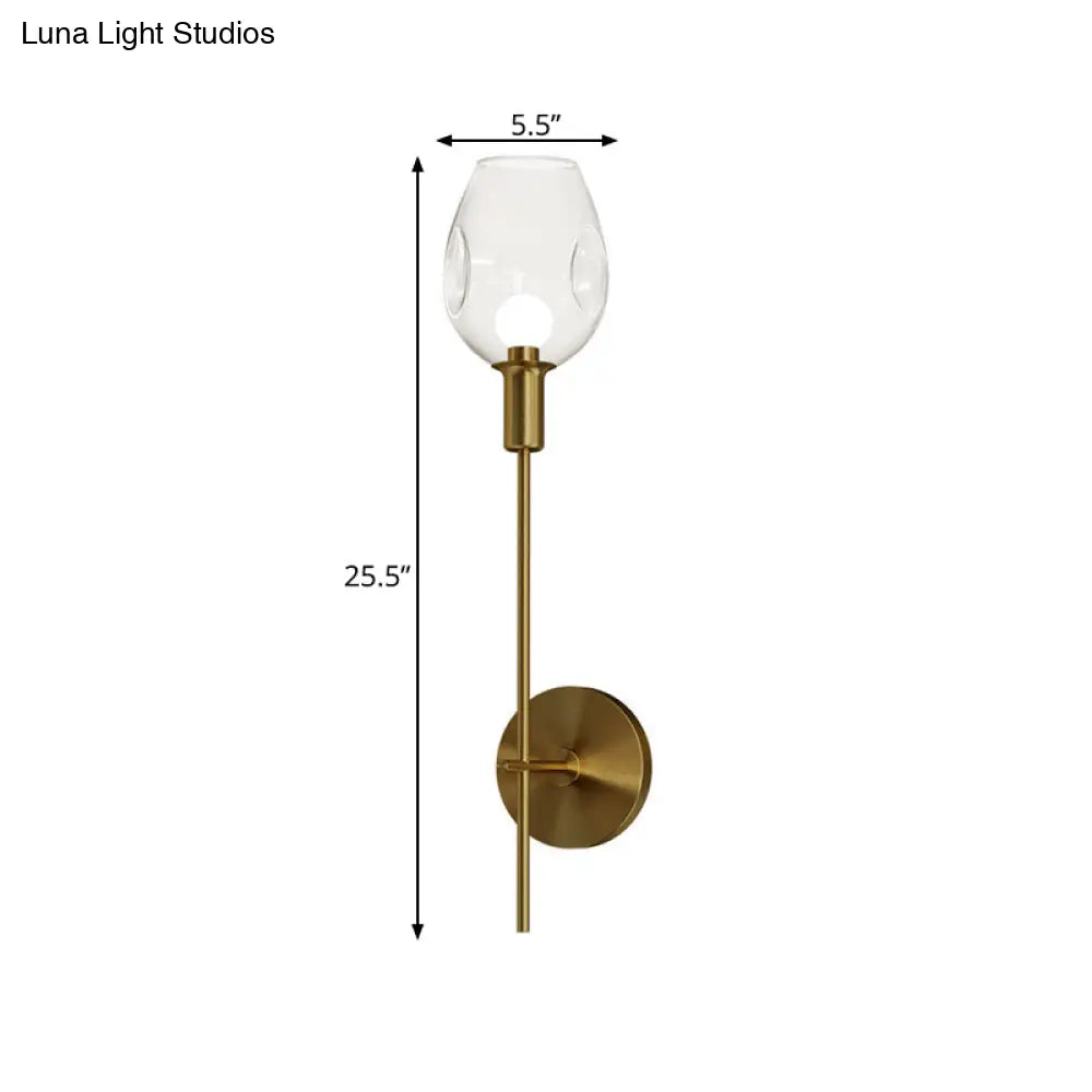 DecorBites™ DecorBites™ Minimalist Gold Sconce Wall Light with Clear Dimpled Cup and Pencil Arm for Hallway