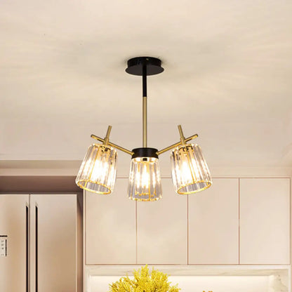 DecorBites™ DecorBites™ Minimalist Gold Semi-Flush Bedroom Light with Conical Crystal Block Shade