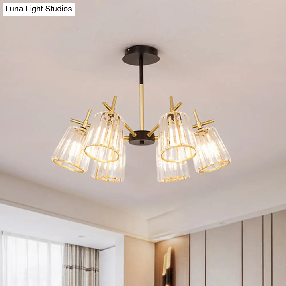 DecorBites™ DecorBites™ Minimalist Gold Semi-Flush Bedroom Light with Conical Crystal Block Shade