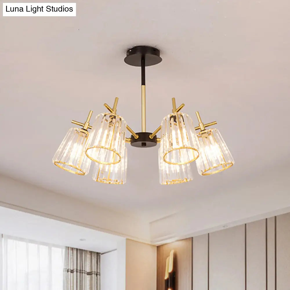 DecorBites™ DecorBites™ Minimalist Gold Semi-Flush Bedroom Light with Conical Crystal Block Shade