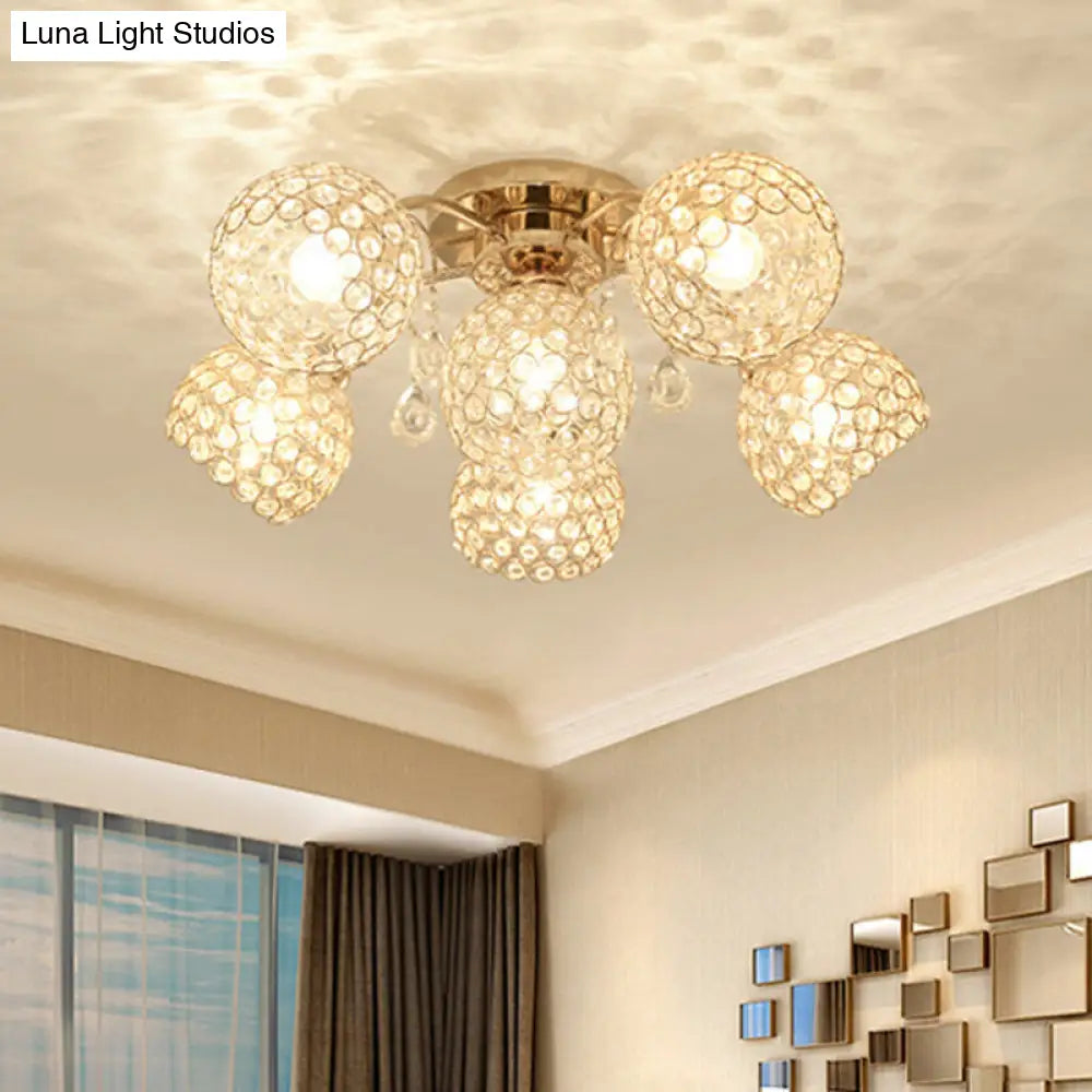 DecorBites™ DecorBites™ Minimalist Gold Semi-Flush Mount Light with Crystal-Embedded Shade - 6/9 Heads Ceiling Fixture