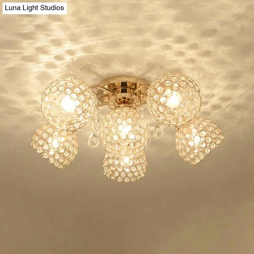 DecorBites™ DecorBites™ Minimalist Gold Semi-Flush Mount Light with Crystal-Embedded Shade - 6/9 Heads Ceiling Fixture