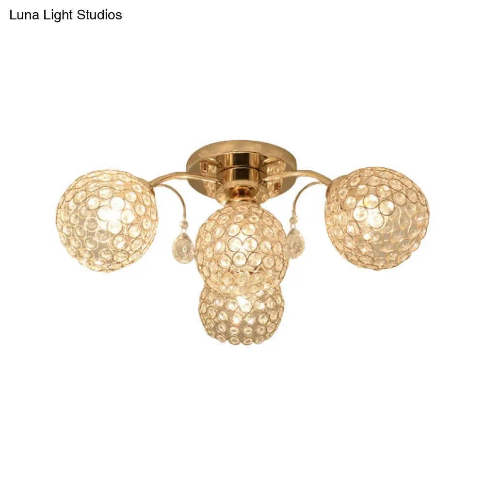 DecorBites™ DecorBites™ Minimalist Gold Semi-Flush Mount Light with Crystal-Embedded Shade - 6/9 Heads Ceiling Fixture
