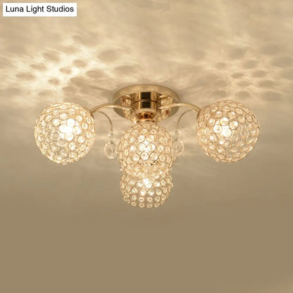 DecorBites™ DecorBites™ Minimalist Gold Semi-Flush Mount Light with Crystal-Embedded Shade - 6/9 Heads Ceiling Fixture