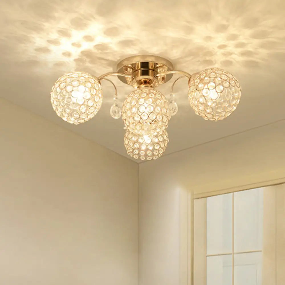 DecorBites™ DecorBites™ Minimalist Gold Semi-Flush Mount Light with Crystal-Embedded Shade - 6/9 Heads Ceiling Fixture