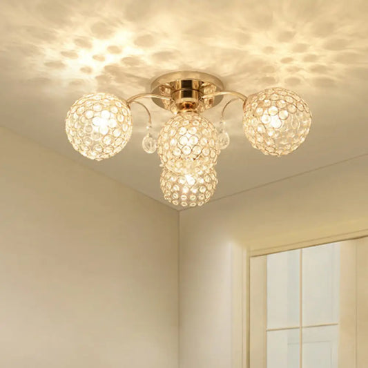 DecorBites™ DecorBites™ Minimalist Gold Semi-Flush Mount Light with Crystal-Embedded Shade - 6/9 Heads Ceiling Fixture