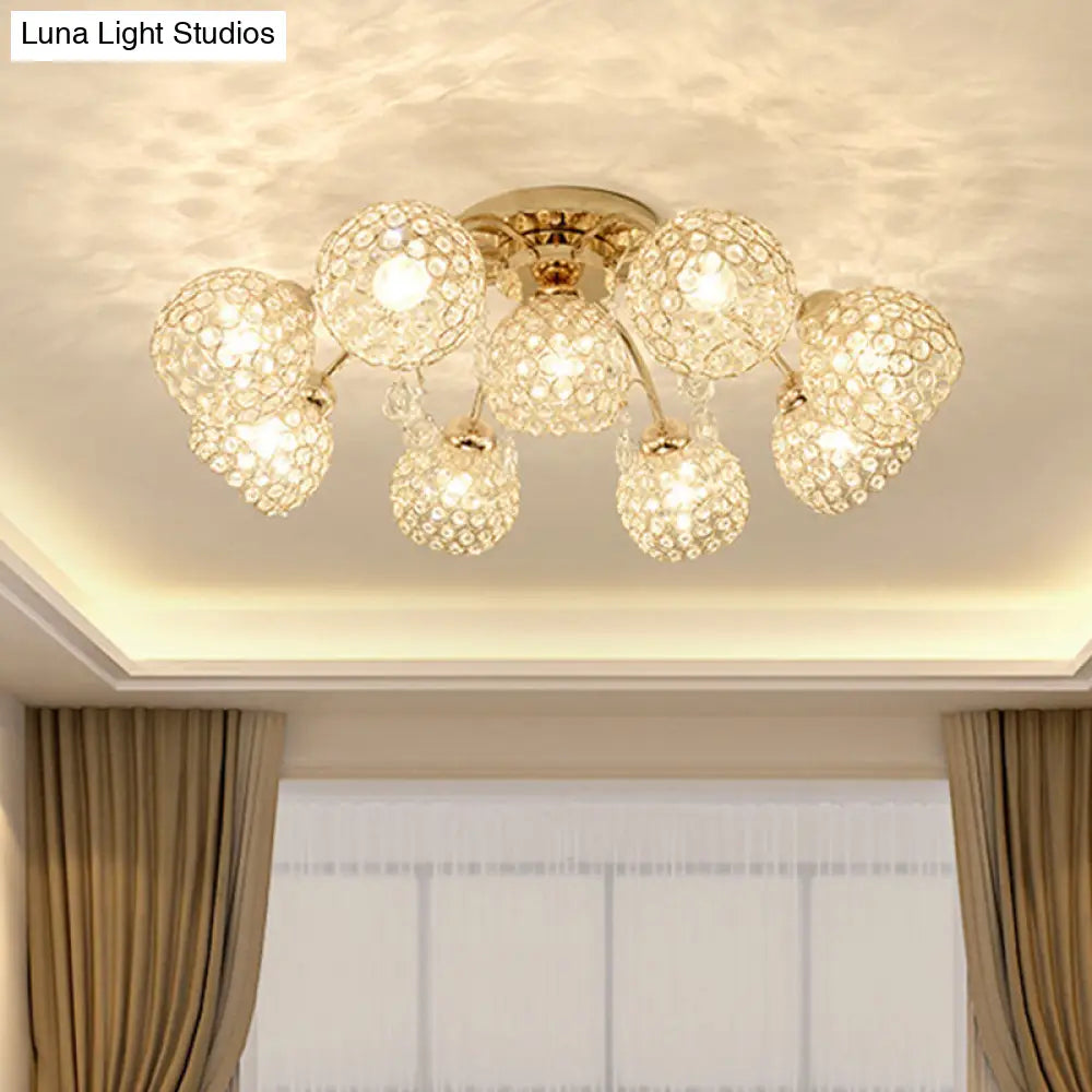 DecorBites™ DecorBites™ Minimalist Gold Semi-Flush Mount Light with Crystal-Embedded Shade - 6/9 Heads Ceiling Fixture