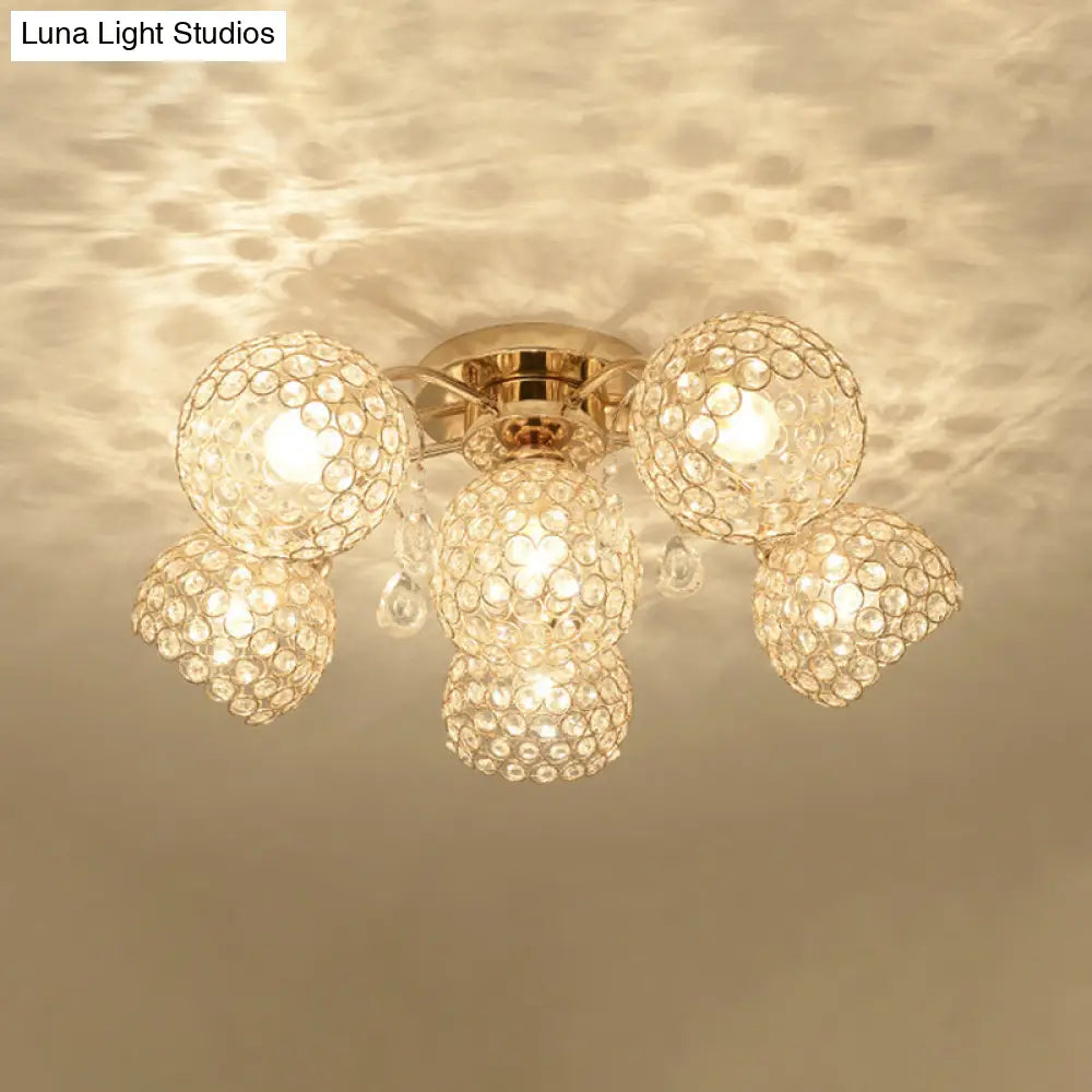 DecorBites™ DecorBites™ Minimalist Gold Semi-Flush Mount Light with Crystal-Embedded Shade - 6/9 Heads Ceiling Fixture