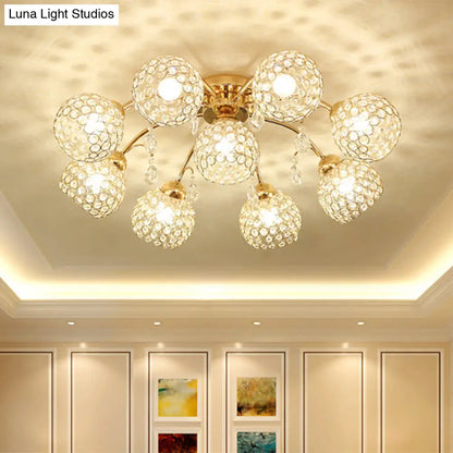 DecorBites™ DecorBites™ Minimalist Gold Semi-Flush Mount Light with Crystal-Embedded Shade - 6/9 Heads Ceiling Fixture