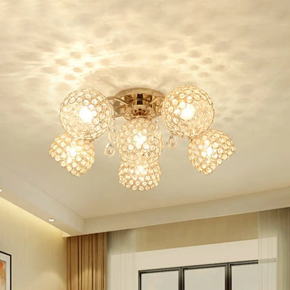 DecorBites™ DecorBites™ Minimalist Gold Semi-Flush Mount Light with Crystal-Embedded Shade - 6/9 Heads Ceiling Fixture