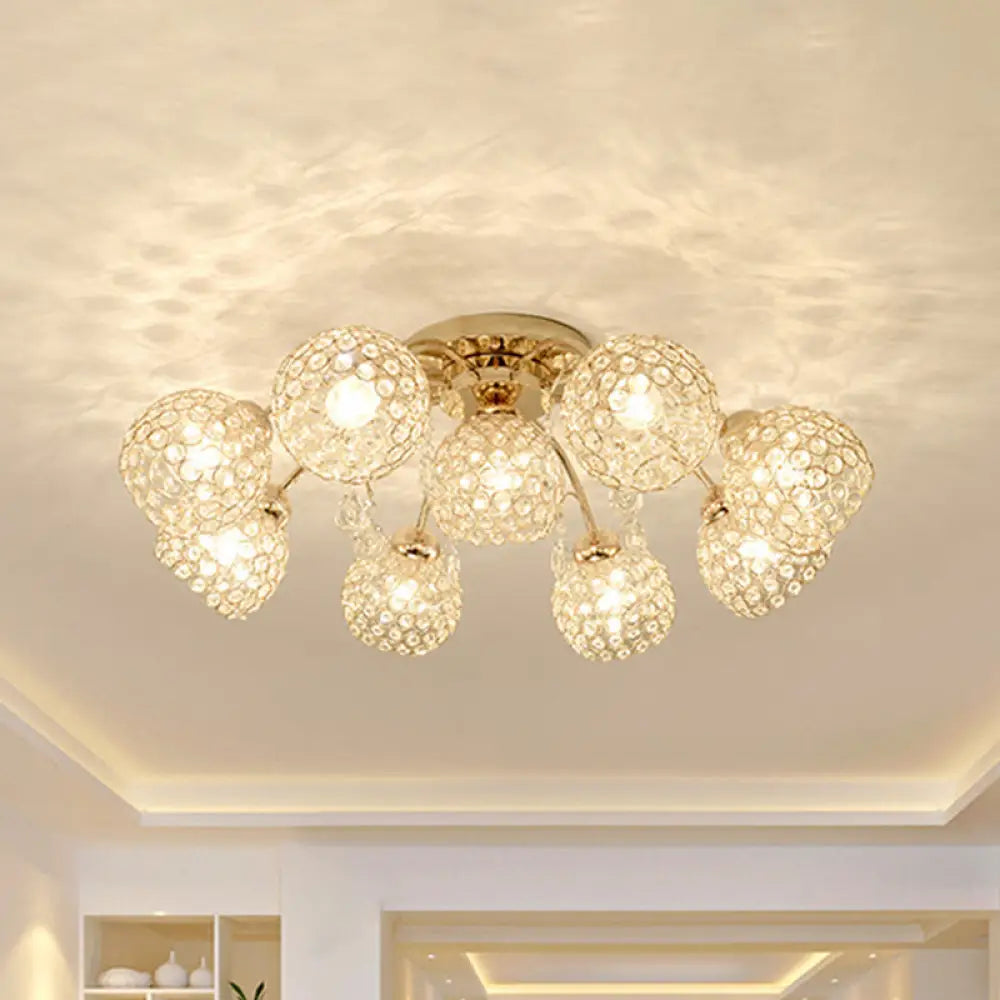 DecorBites™ DecorBites™ Minimalist Gold Semi-Flush Mount Light with Crystal-Embedded Shade - 6/9 Heads Ceiling Fixture