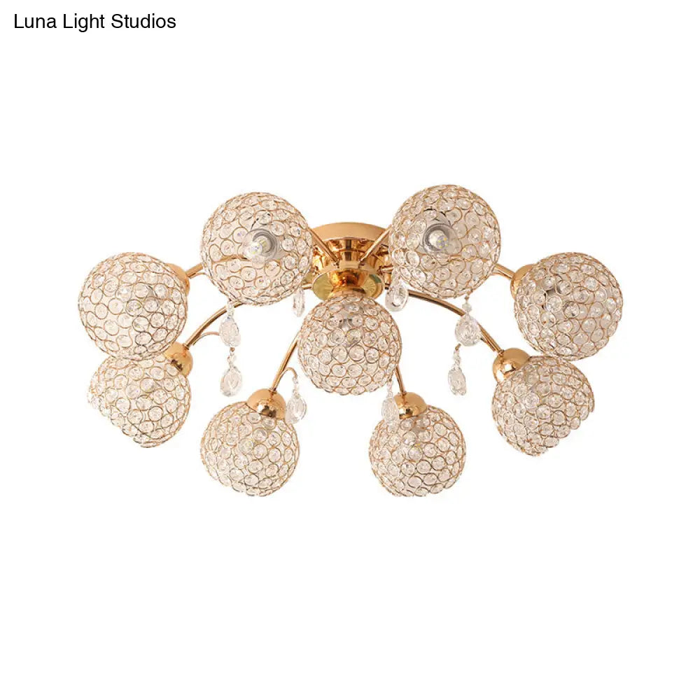 DecorBites™ DecorBites™ Minimalist Gold Semi-Flush Mount Light with Crystal-Embedded Shade - 6/9 Heads Ceiling Fixture