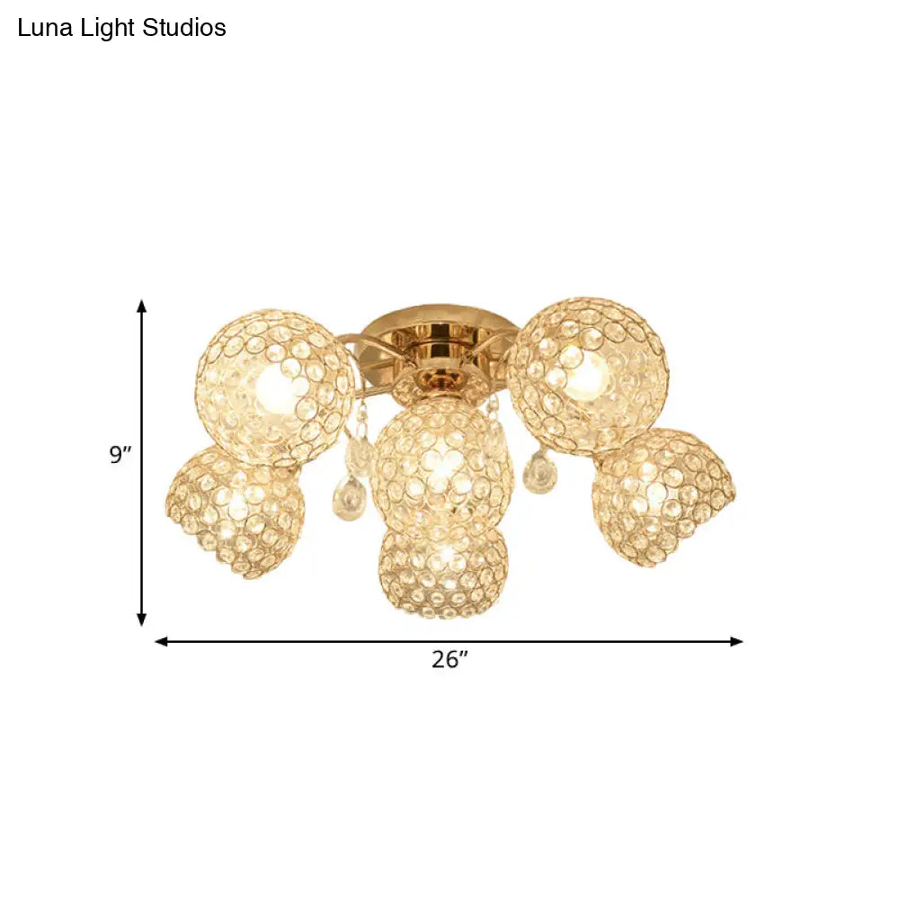 DecorBites™ DecorBites™ Minimalist Gold Semi-Flush Mount Light with Crystal-Embedded Shade - 6/9 Heads Ceiling Fixture