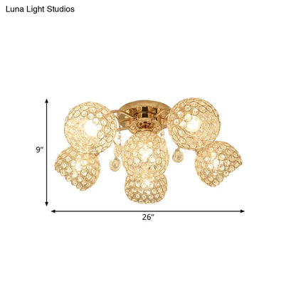 DecorBites™ DecorBites™ Minimalist Gold Semi-Flush Mount Light with Crystal-Embedded Shade - 6/9 Heads Ceiling Fixture