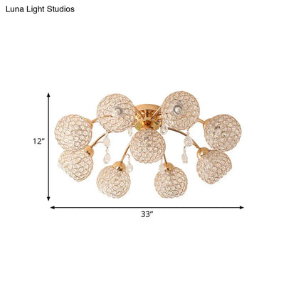DecorBites™ DecorBites™ Minimalist Gold Semi-Flush Mount Light with Crystal-Embedded Shade - 6/9 Heads Ceiling Fixture