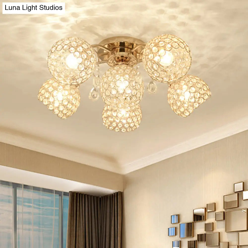 DecorBites™ DecorBites™ Minimalist Gold Semi-Flush Mount Light with Crystal-Embedded Shade - 6/9 Heads Ceiling Fixture