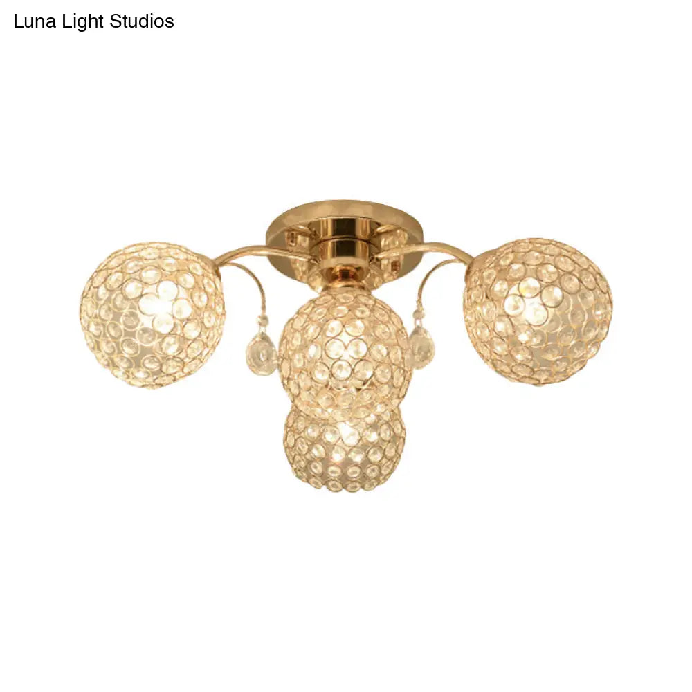 DecorBites™ DecorBites™ Minimalist Gold Semi-Flush Mount Light with Crystal-Embedded Shade - 6/9 Heads Ceiling Fixture