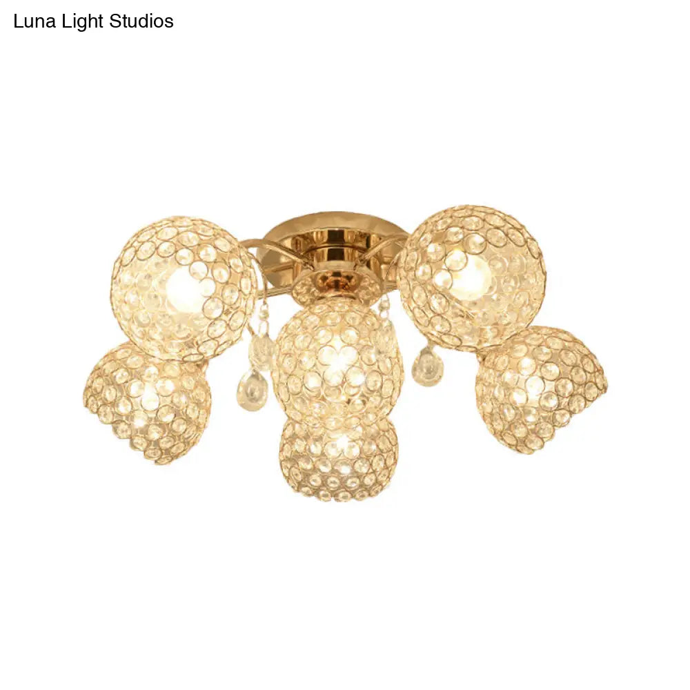 DecorBites™ DecorBites™ Minimalist Gold Semi-Flush Mount Light with Crystal-Embedded Shade - 6/9 Heads Ceiling Fixture