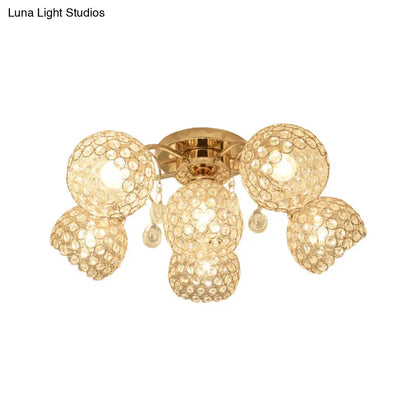 DecorBites™ DecorBites™ Minimalist Gold Semi-Flush Mount Light with Crystal-Embedded Shade - 6/9 Heads Ceiling Fixture