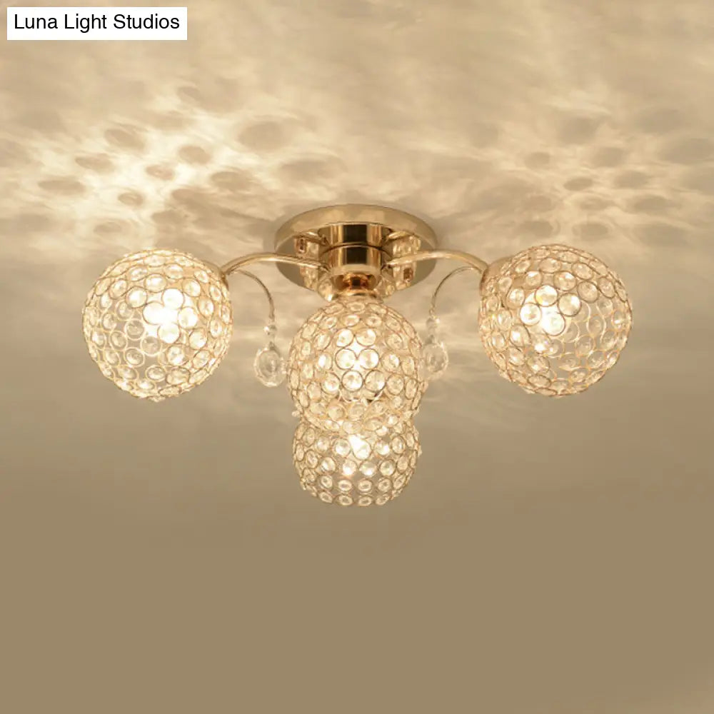 DecorBites™ DecorBites™ Minimalist Gold Semi-Flush Mount Light with Crystal-Embedded Shade - 6/9 Heads Ceiling Fixture