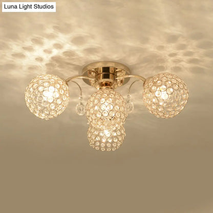 DecorBites™ DecorBites™ Minimalist Gold Semi-Flush Mount Light with Crystal-Embedded Shade - 6/9 Heads Ceiling Fixture