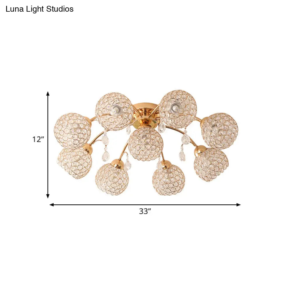 DecorBites™ DecorBites™ Minimalist Gold Semi-Flush Mount Light with Crystal-Embedded Shade - 6/9 Heads Ceiling Fixture