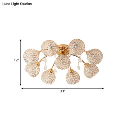 DecorBites™ DecorBites™ Minimalist Gold Semi-Flush Mount Light with Crystal-Embedded Shade - 6/9 Heads Ceiling Fixture