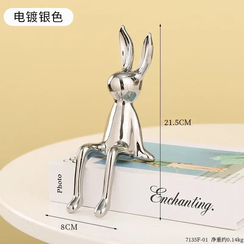 Electroplated silver rabbit ceramic ornament with sleek minimalist design for decorbites gold rabbit living room decor